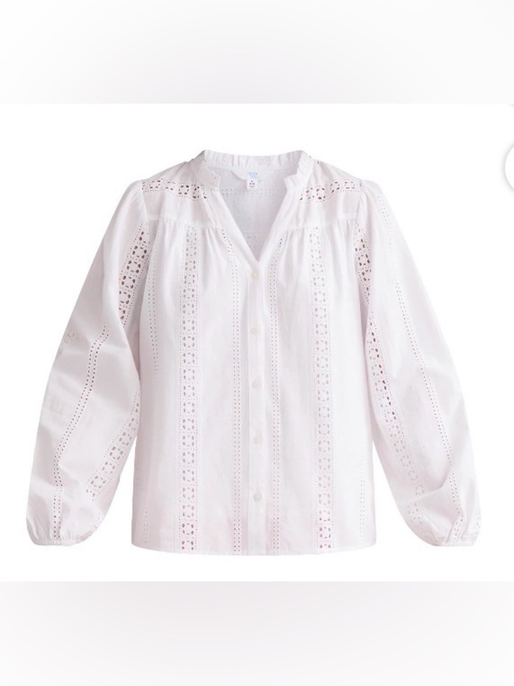 Time & Tru Eyelet Embroidered Peasant Button Up Blouse-Large (Retired Style)